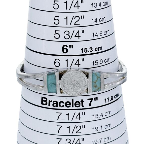 Vintage Sterling Silver 925 Aztec Calendar Magnesite Inlay Bracelet 6.5" - Picture 5 of 7